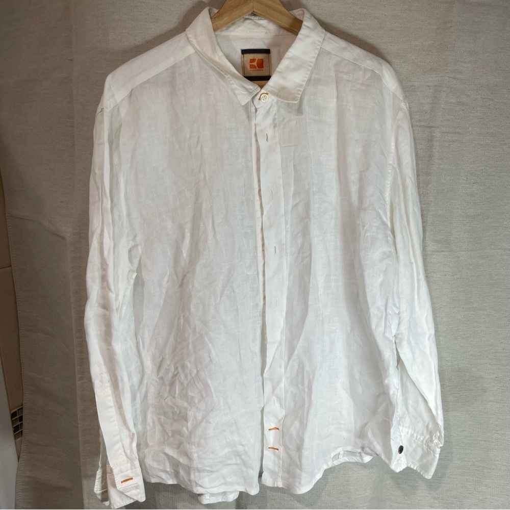BOSS ORANGE White linen Button Down Shirt